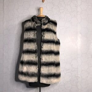 Rachel Zoe Grey, white and black striped fur vest